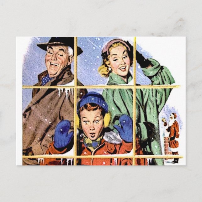 Retro Fünfzigerjahre Weihnachtsfenster Feiertagspostkarte (Vorderseite)