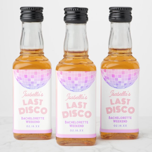 Retro Funky 70er Pink Disco Ball Junggeselinnen-Ab Alkoholflaschenetikett (Flaschen)
