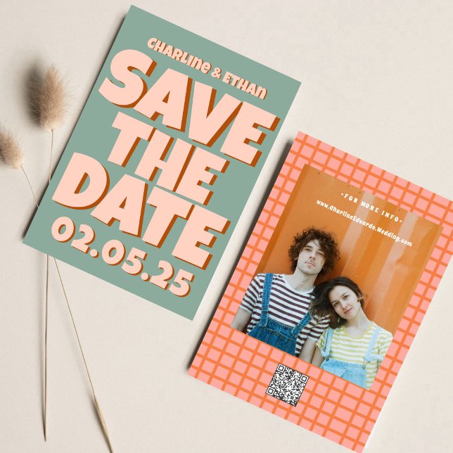 Retro funky blau rosa Save-the-Date-QR-Code Save The Date (Von Creator hochgeladen)