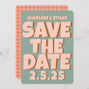 Retro-Funky-Blau-Rosa-Sparen Sie das Datum QR-Code Save The Date