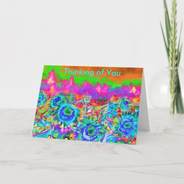 Retro funky Blue Sunflores Karte (Vorderseite)