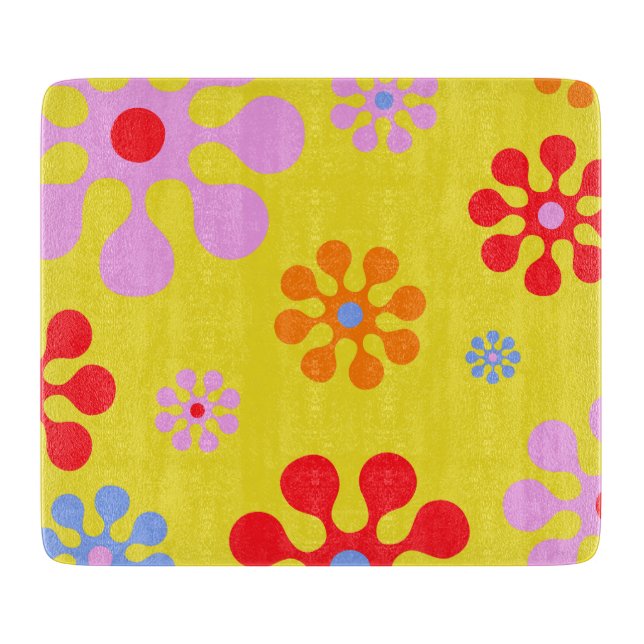 Retro Funky Blume Muster Gelb Cutting Board Schneidebrett (Vorderseite)