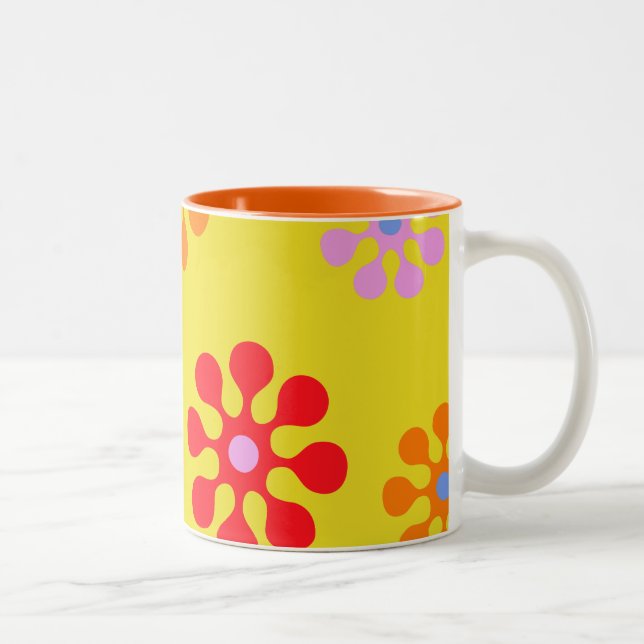 Retro Funky Blume Muster Gelbe Tasse (Rechts)