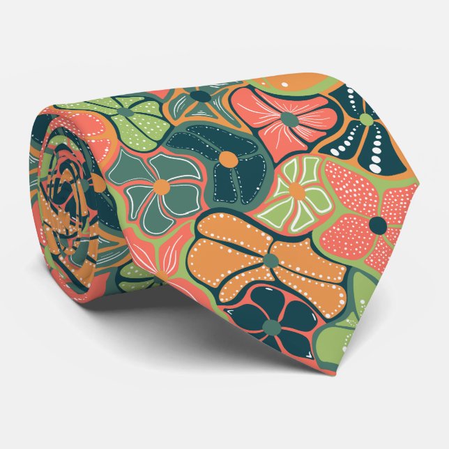 Retro Funky Blume Pattern Krawatte (Gerollt)