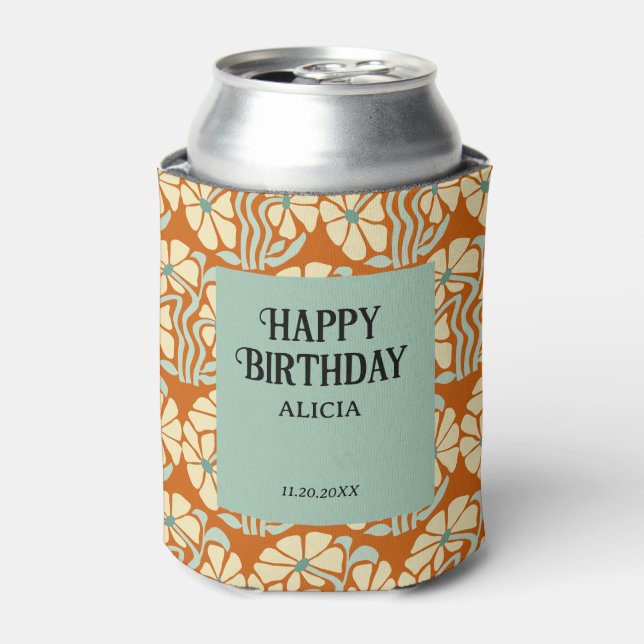 Retro Funky Groovy Boho Botanischer Geburtstag Dosenkühler (Kanne Vorderseite)
