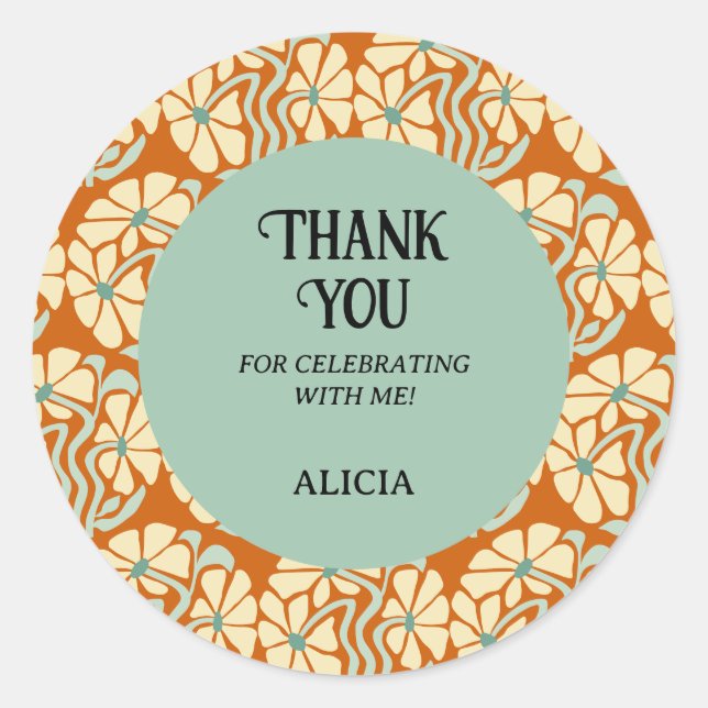 Retro Funky Groovy Boho Botanischer Geburtstag Runder Aufkleber (Vorderseite)