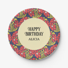 Retro Funky Groovy Trippy Daisy Floral Geburtstag Pappteller