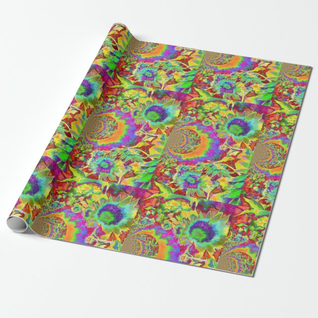 Retro Funky lustige, farbenfrohe Sonnenblumenmaler Geschenkpapier (Ungerollt)