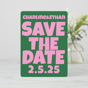 Retro Funky Pink Green Save the Date QR-Code