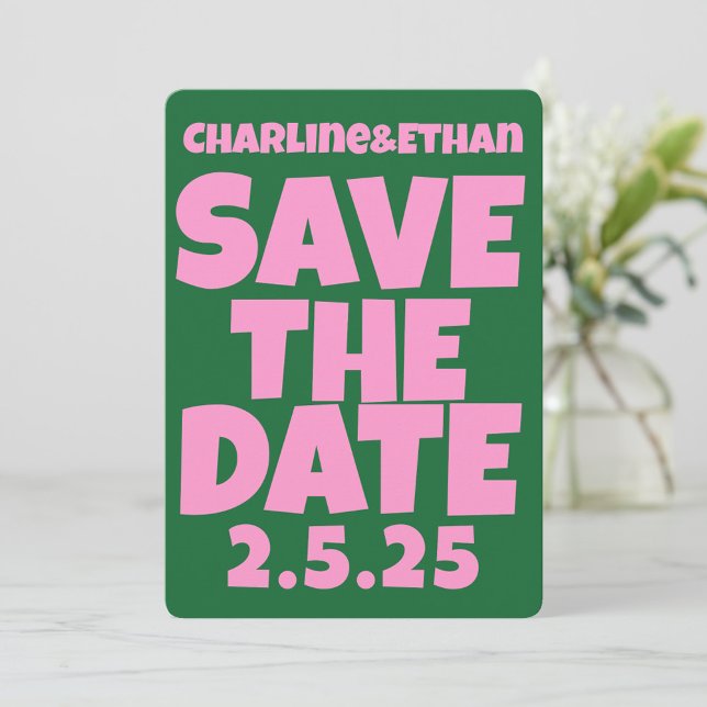 Retro Funky Pink Green Save the Date QR-Code (Von Creator hochgeladen)