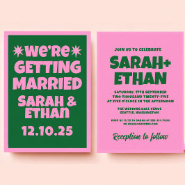 Retro Funky Pink Green Wedding Einladung