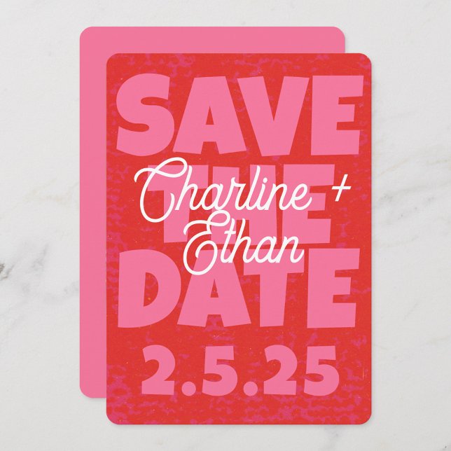 Retro Funky Pink Red Save the Date Qr Code (Von Creator hochgeladen)