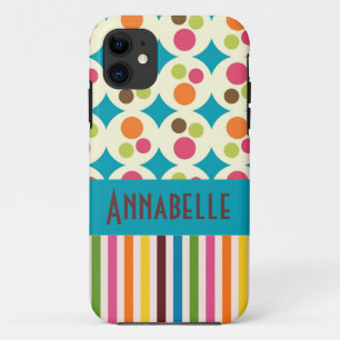 Retro-Funky Punkte und Streifen-Muster personalisi iPhone 11 Hülle