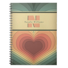 Retro Funky Romantic Heart Carnet Monogramme