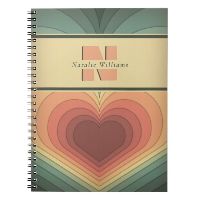 Retro Funky Romantic Heart Carnet Monogramme (Devant)