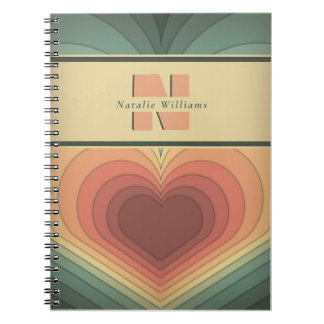 Retro Funky Romantic Heart Monogram Notebook Notizblock