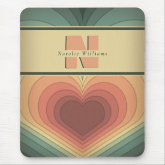 Retro Funky Romantic Monogram Heart Mousepad