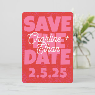 Retro Funky Rosa Rot Save-the-Date-QR-Code Save The Date