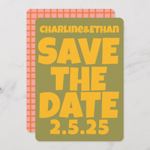 Retro Funkygelb, grün Save the Date QR-Code