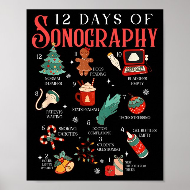 Retro Funny 12 Days Of Sonography Ultrasound Tech  Poster (Vorne)