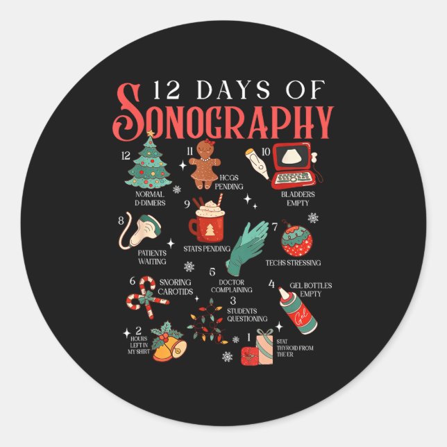 Retro Funny 12 Days Of Sonography Ultrasound Tech  Runder Aufkleber (Vorderseite)
