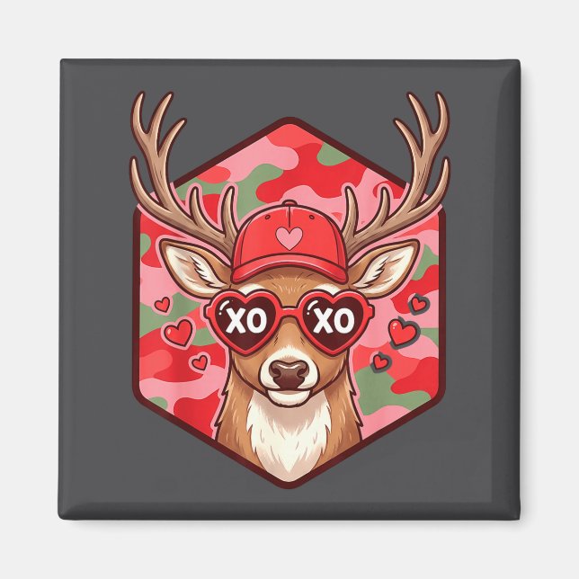 Retro Funny Boys Valentines Day Hunting Deer Camo  Magnet (Vorne)