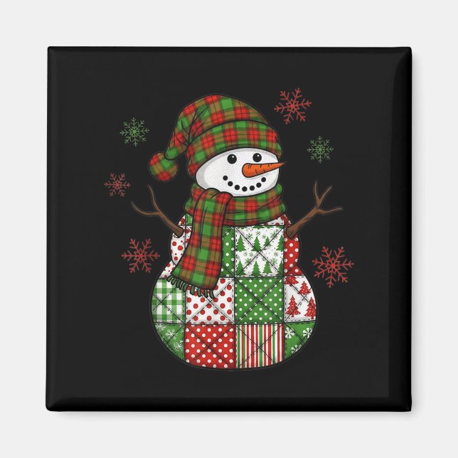 Retro Funny Christmas Patchwork Snowman Xmas Holid Magnet (Vorne)