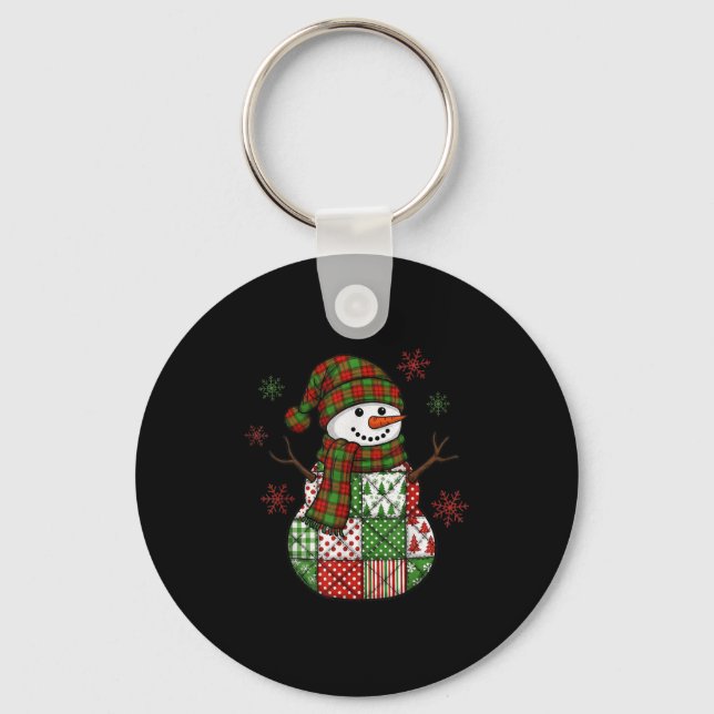 Retro Funny Christmas Patchwork Snowman Xmas Holid Schlüsselanhänger (Vorderseite)