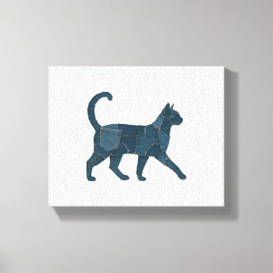 Retro Funny Denim Patch Animal Cat T - Shirt Leinwanddruck