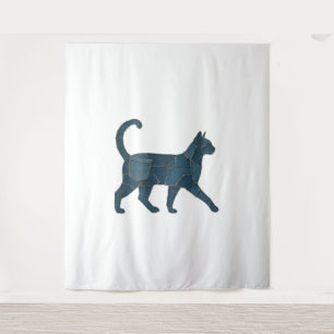 Retro Funny Denim Patch Animal Cat T - Shirt Wandteppich