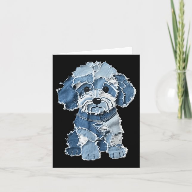 Retro Funny Denim Patch Animal Dog Print Karte (Vorderseite)