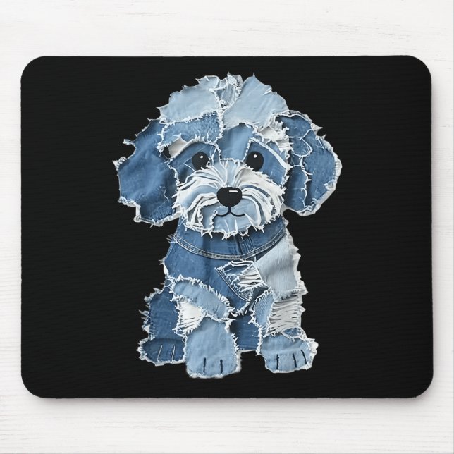 Retro Funny Denim Patch Animal Dog Print  Mousepad (Vorne)