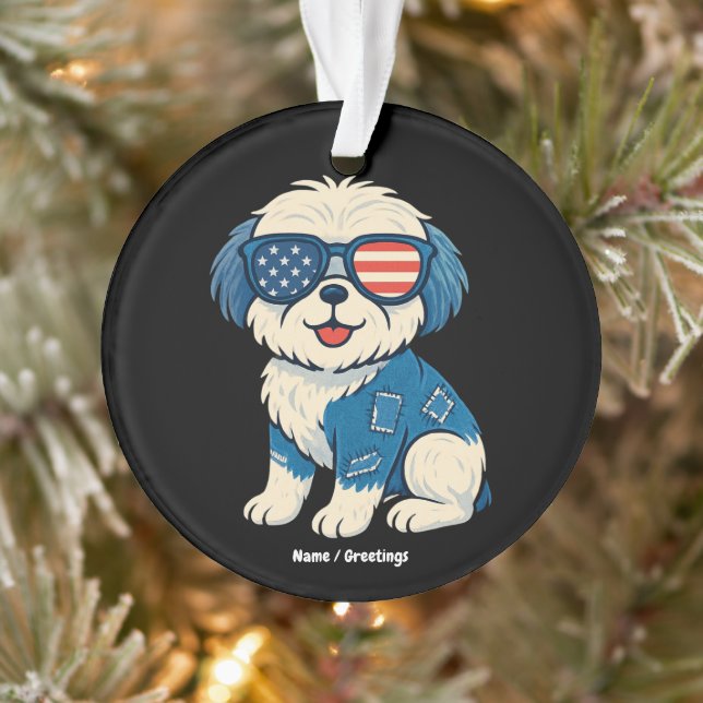 Retro Funny Denim Patch Niedliches Pet Dog Design Ornament (Baum)