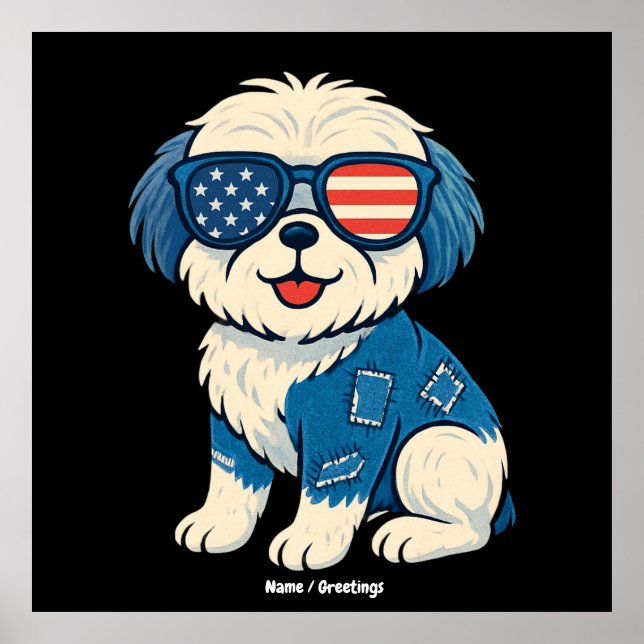 Retro Funny Denim Patch Niedliches Pet Dog Design Poster (Vorne)