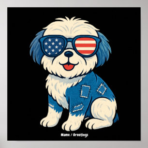 Retro Funny Denim Patch Niedliches Pet Dog Design Poster