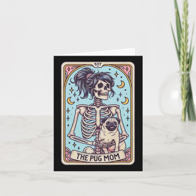 Retro Funny Der Mops Hund Mama Tarot Karte Skeleto (Vorderseite)