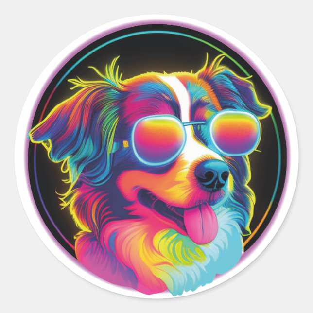 Retro Funny Dog Runder Aufkleber (Vorderseite)