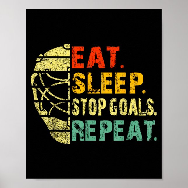 Retro Funny Eat Sleep Stop Goals Repeat Ice Hockey Poster (Vorne)