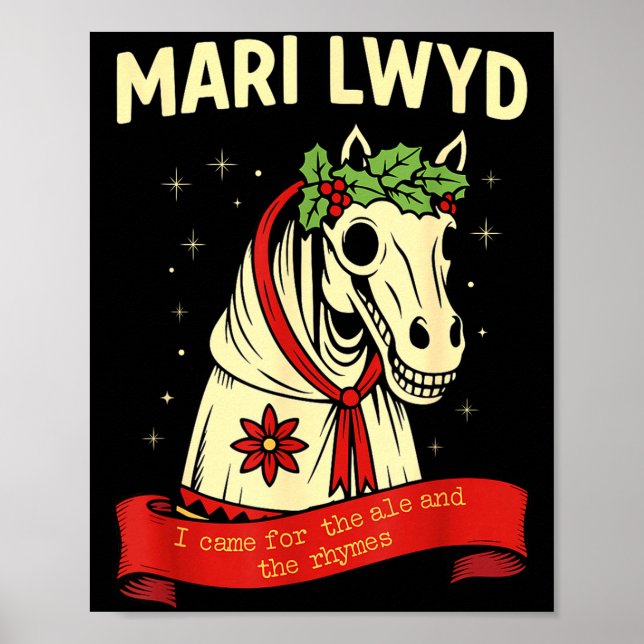 Retro Funny Folklore Skeleton Horse Mari Lwyd Yule Poster (Vorne)