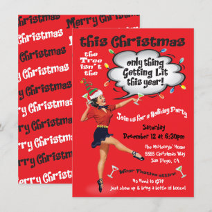 Retro Funny Getting Lit Christmas Cocktail Party Einladung