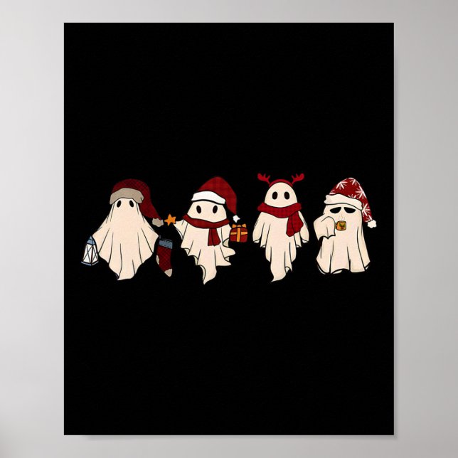 Retro Funny Ghost Santa Sat Niedliche Weihnachtsge Poster (Vorne)
