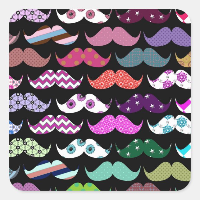 Retro Funny Girly Mustache Mustache Muster Quadratischer Aufkleber (Vorderseite)