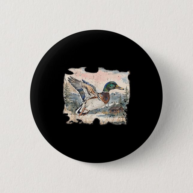 Retro Funny Mallard Duck Waterfowl Hunting Cozy Se Button (Vorderseite)