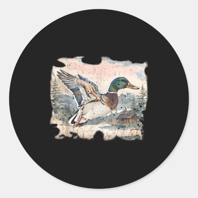 Retro Funny Mallard Duck Waterfowl Hunting Cozy Se Runder Aufkleber (Vorderseite)