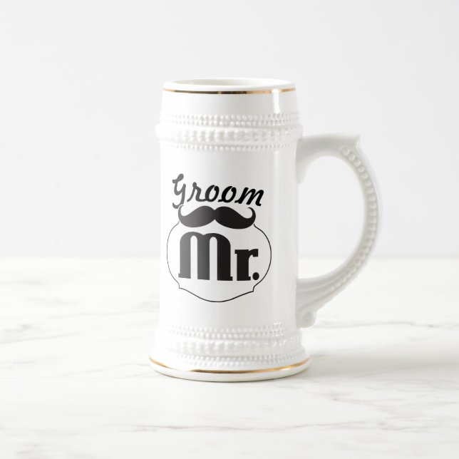 Retro Funny Mr Mustache Groom Bierglas (Rechts)