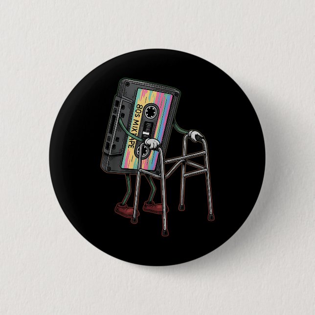 Retro Funny Old Cette Tape Walker Vergiss nie Flo Button (Vorderseite)