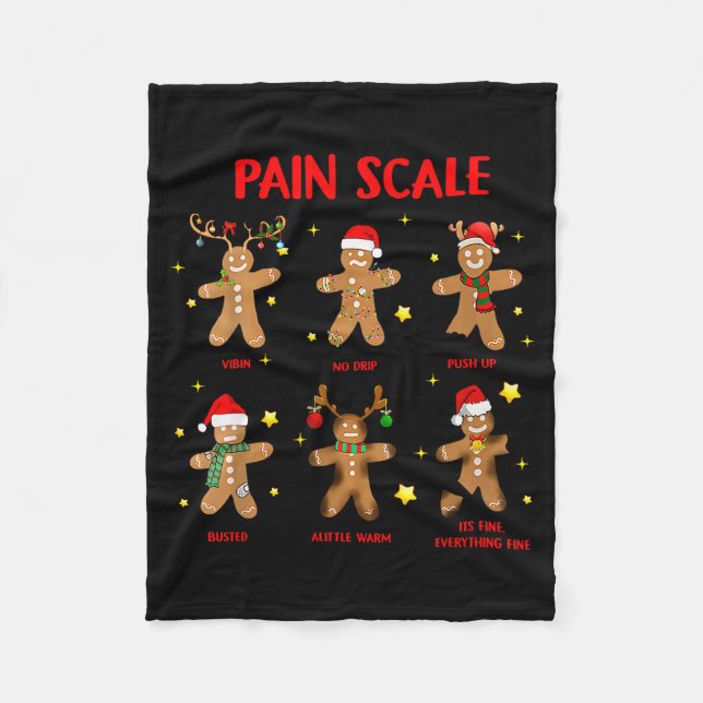 Retro Funny Pain Scale Gingerbread Nurse Christmas Fleecedecke (Vorderseite)
