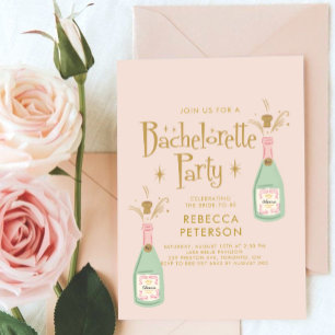 Retro Funny Peach Champagne Junggeselinnen-Abschie Einladung