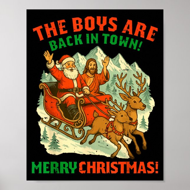 Retro Funny Santa Jesus The Boys Are Back In Town  Poster (Vorne)