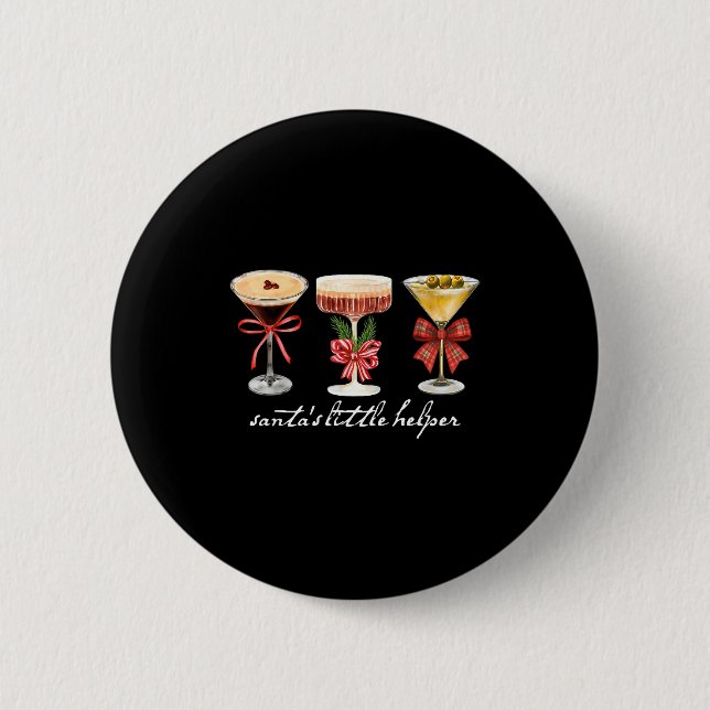 Retro Funny Santa's Little Helper Martini Merry Ch Button (Vorderseite)